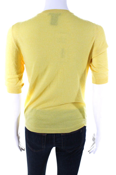 Theory Womens Button Front Short Sleeve Cashmere Cardigan Sweater Yellow Small