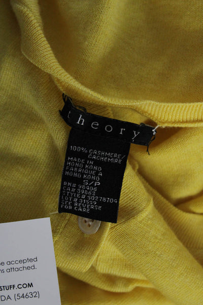 Theory Womens Button Front Short Sleeve Cashmere Cardigan Sweater Yellow Small