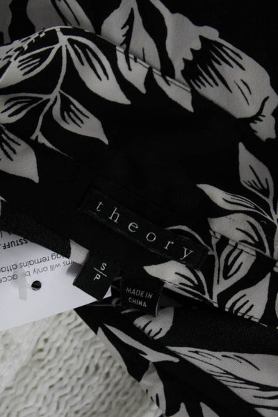 Theory Womens Sleeveless Keyhole Collared Silk Floral Top Black White Size Small