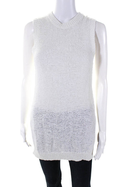 Theory Womens Sleeveless Crew Neck Open Knit Tunic Top White Size Petite