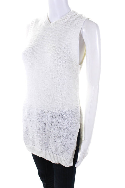 Theory Womens Sleeveless Crew Neck Open Knit Tunic Top White Size Petite