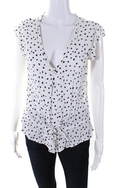 Rails Womens Button Front Cap Sleeve V Neck Heart Print White Size Extra Small