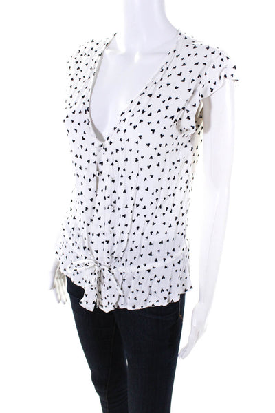 Rails Womens Button Front Cap Sleeve V Neck Heart Print White Size Extra Small