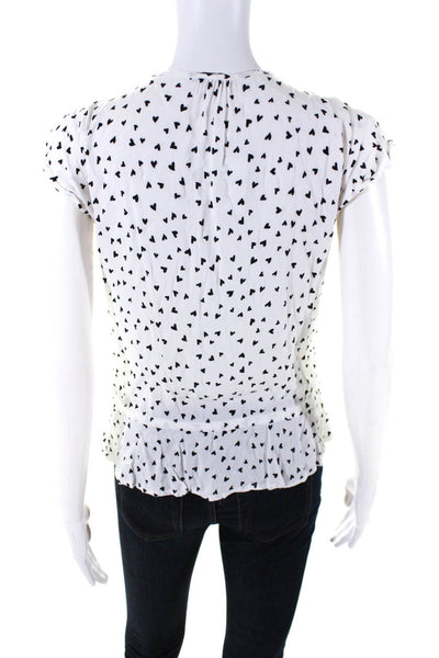 Rails Womens Button Front Cap Sleeve V Neck Heart Print White Size Extra Small