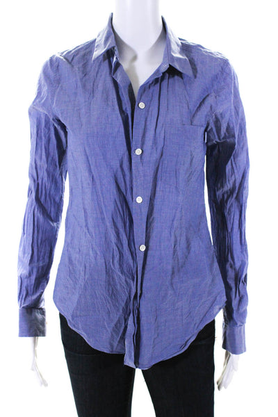 Theory Womens Button Front Long Sleeve Collared Shirt Blue Cotton Size Petite