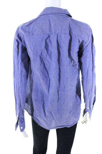 Theory Womens Button Front Long Sleeve Collared Shirt Blue Cotton Size Petite