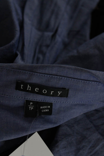 Theory Womens Button Front Long Sleeve Collared Shirt Blue Cotton Size Petite