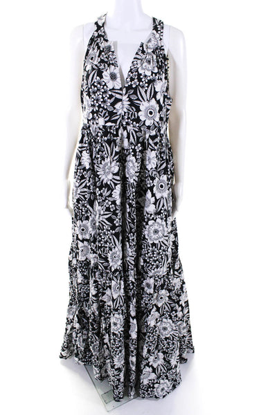 Aloha Marina Womens Sleeveless Floral Y Neck Maxi Dress Black White Size 9