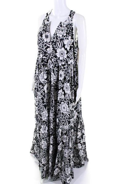 Aloha Marina Womens Sleeveless Floral Y Neck Maxi Dress Black White Size 9