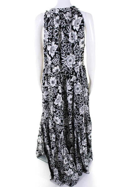 Aloha Marina Womens Sleeveless Floral Y Neck Maxi Dress Black White Size 9