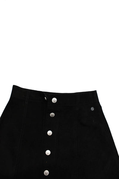 Alexa Chung for AG Womens Suede Button Up A Line Mini Skirt Black Size 25