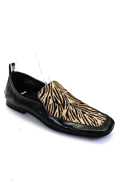 By Far Womens Leather Animal Print Slide On Loafers Black Brown Size 36 6