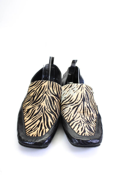 By Far Womens Leather Animal Print Slide On Loafers Black Brown Size 36 6