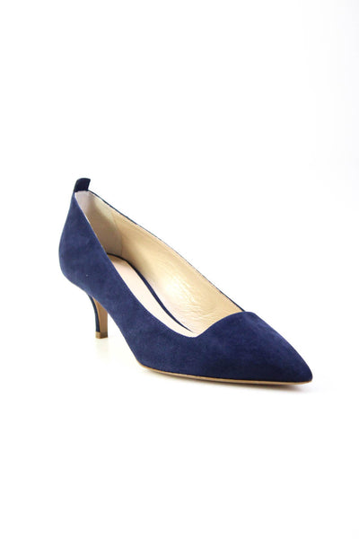 Everlane Women's Pointed Toe Slip-On Suede Kitten Heels Shoe Blue Size 7.5