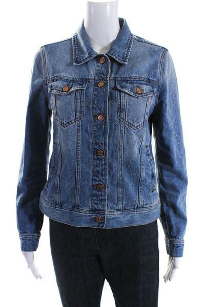 J Crew Women's Collared Long Sleeves Medium Wash Jean Jacket Size M