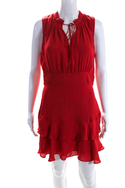 Parker Women's Round Neck Sleeveless Ruffle Tiered Mini Dress Red Size S