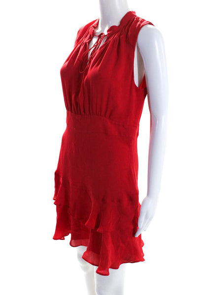 Parker Women's Round Neck Sleeveless Ruffle Tiered Mini Dress Red Size S