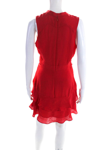 Parker Women's Round Neck Sleeveless Ruffle Tiered Mini Dress Red Size S