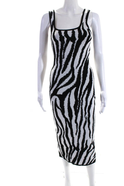 Toccin Women's Sleeveless Fitted Slit Hem Animal Print Midi Dress Black Size XS