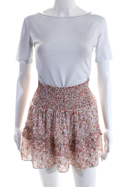 Lini Women's Smocked Waist Ruffle Tiered Floral Mini Skirt Size S