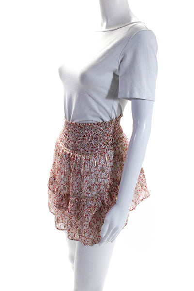 Lini Women's Smocked Waist Ruffle Tiered Floral Mini Skirt Size S