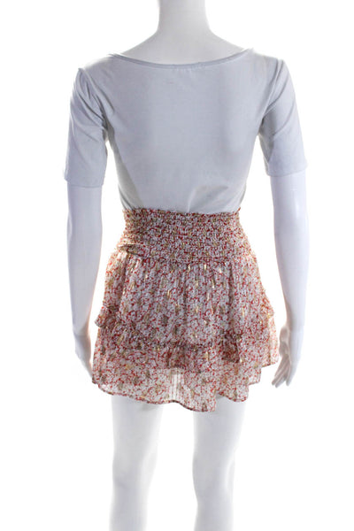 Lini Women's Smocked Waist Ruffle Tiered Floral Mini Skirt Size S