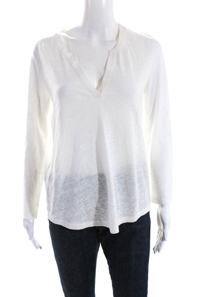 Sandro Women's V-Neck Long Sleeves Sheer Basic Blouse Cream Size S