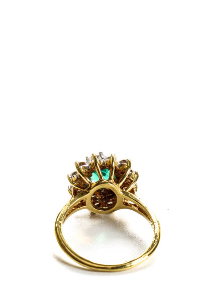 Designer Womens 18K Yellow Gold Colombian Emerald Diamond Double Halo Ring