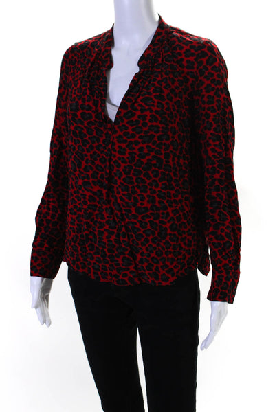 Zadig & Voltaire Womens Long Sleeve V Neck Leopard Print Shirt Red Size XS