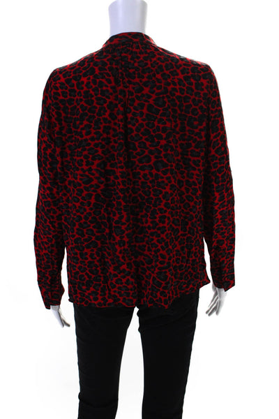 Zadig & Voltaire Womens Long Sleeve V Neck Leopard Print Shirt Red Size XS