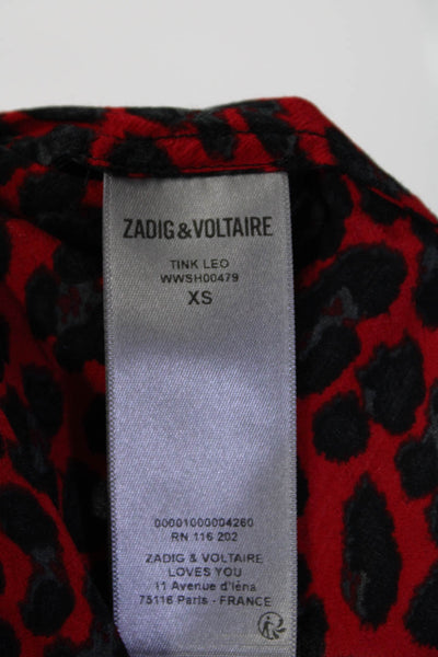 Zadig & Voltaire Womens Long Sleeve V Neck Leopard Print Shirt Red Size XS