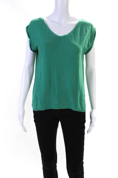 Babaton Womens Cap Sleeve V Neck Silk Knit Top Green Size Green Size Small