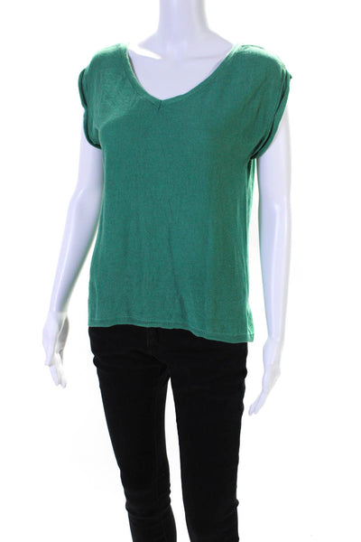 Babaton Womens Cap Sleeve V Neck Silk Knit Top Green Size Green Size Small