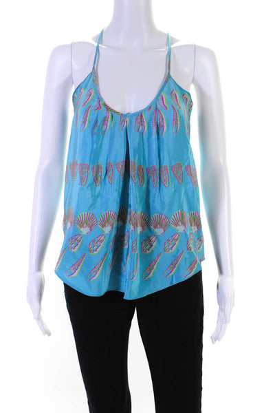 Amanda Uprichard Womens Spaghetti Strap V Neck Seashell Silk Top Blue Petite