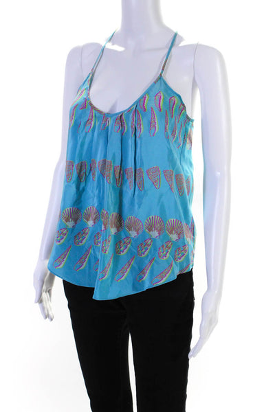 Amanda Uprichard Womens Spaghetti Strap V Neck Seashell Silk Top Blue Petite