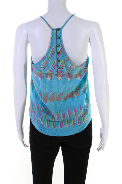 Amanda Uprichard Womens Spaghetti Strap V Neck Seashell Silk Top Blue Petite