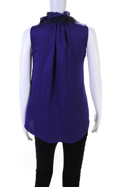 Elie Tahari Womens Sleeveless V Neck Silk High Low Blouse Purple Black Size XS