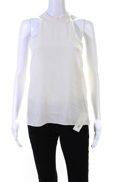 Tibi Womens Back Zip Sleeveless Crew Neck Silk Top Blouse White Size 0