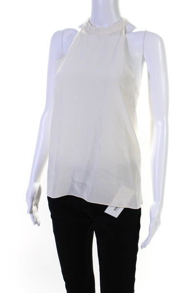 Tibi Womens Back Zip Sleeveless Crew Neck Silk Top Blouse White Size 0