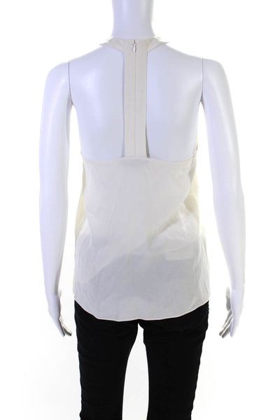 Tibi Womens Back Zip Sleeveless Crew Neck Silk Top Blouse White Size 0