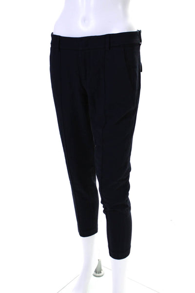 Vince Womens Zipper Fly Mid Rise Pleated Straight Leg Pants Navy Blue Size 0