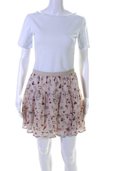 Joie Womens Elastic Waistband Floral Silk A Line Skirt Pale Pink Size Small