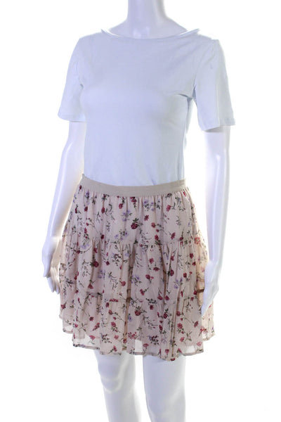 Joie Womens Elastic Waistband Floral Silk A Line Skirt Pale Pink Size Small