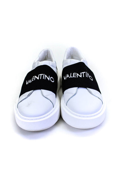 Valentino Mens Leather Slide On Low Top Casual Walking Sneakers White Size 8.5