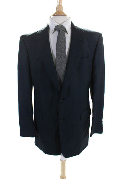 Burberrys Mens Wide Lapel Two Button Blazer Jacket Navy Blue Wool Size 42 Long