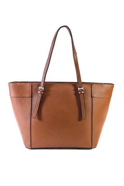 GUESS Womens Leather Silver Tone Zipper Tote Shoulder Handbag Chestnut Brown