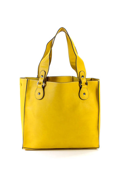 Folli Follie Womens Leather Silver Tone Open Front Shoulder Handbag Yellow