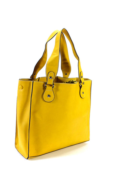 Folli Follie Womens Leather Silver Tone Open Front Shoulder Handbag Yellow