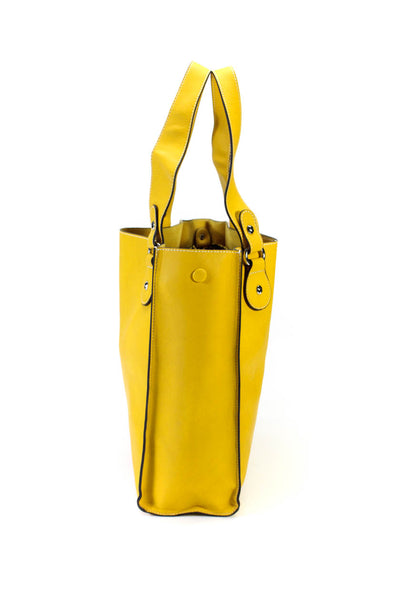 Folli Follie Womens Leather Silver Tone Open Front Shoulder Handbag Yellow