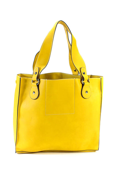 Folli Follie Womens Leather Silver Tone Open Front Shoulder Handbag Yellow